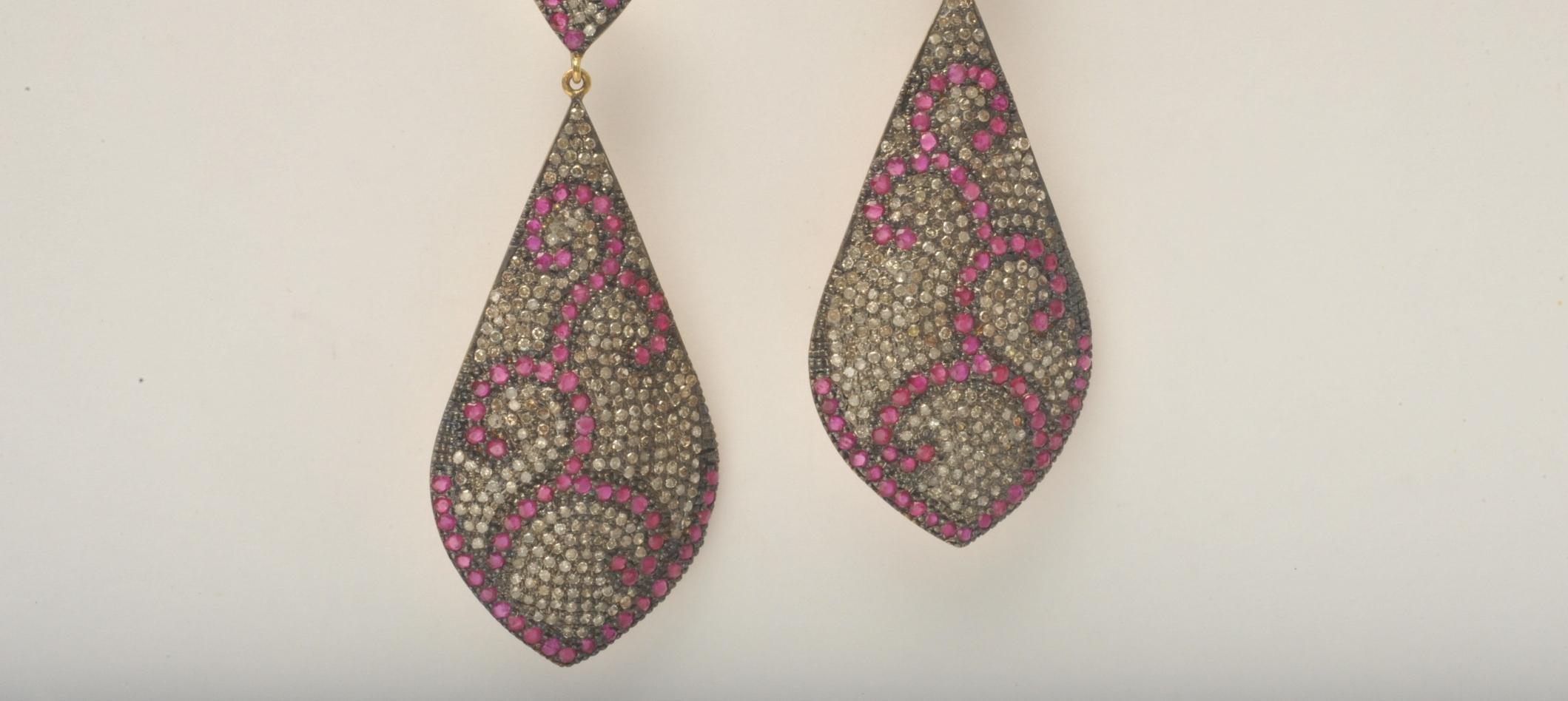 Women's Pave, Set Ruby and Diamond Chandelier Earrings