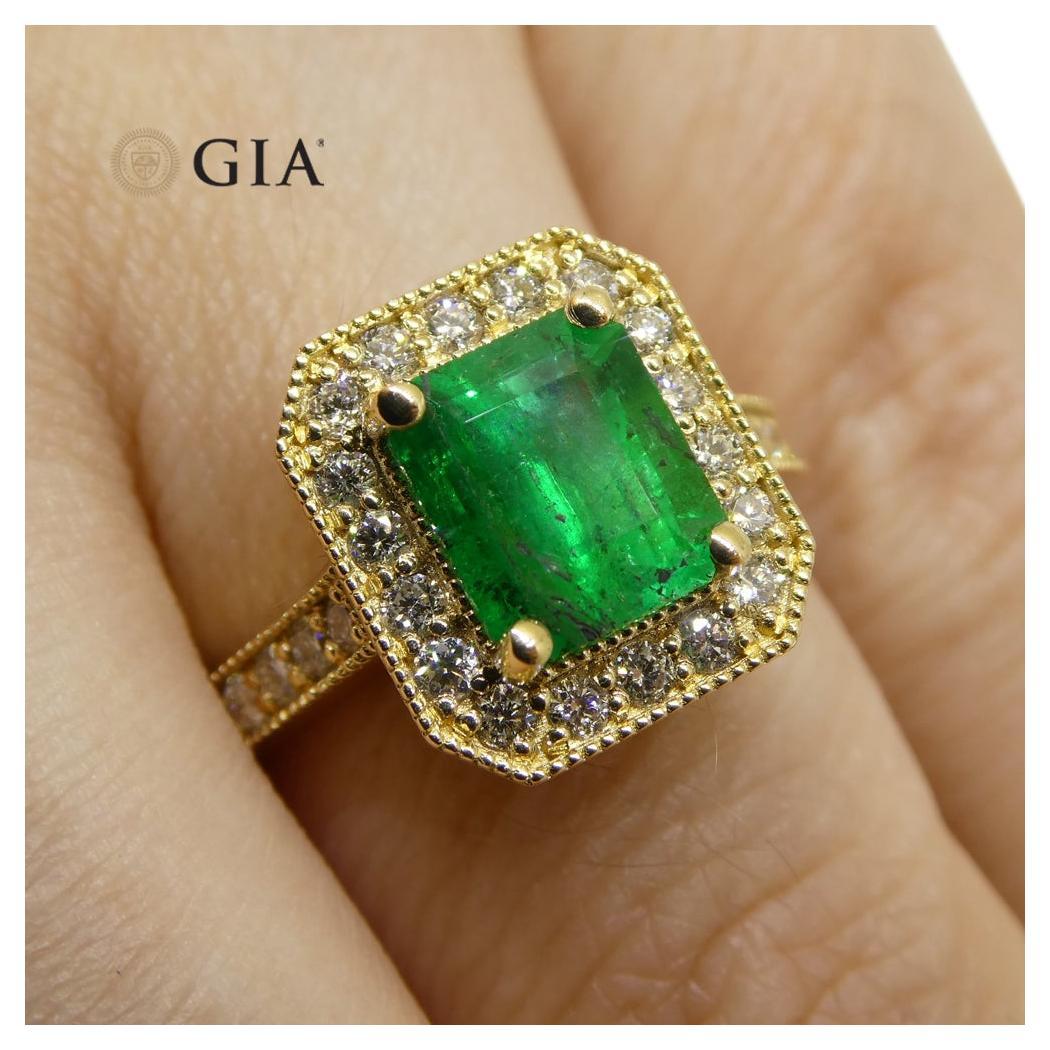 1.59ct Colombian Emerald Diamond Ring Set in 18k Yellow Gold, GIA Certified  For Sale at 1stDibs
