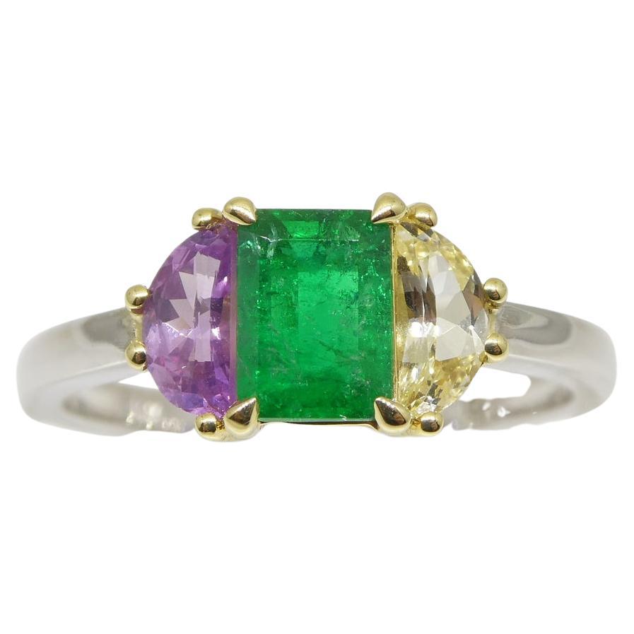 0.65ct Colombian Emerald & Sapphire Ring Set in 18k White and Yellow Gold For Sale