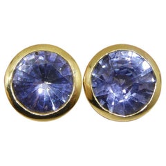 2.82ct Round Blue Sapphire Stud Earrings Set in 18k Yellow Gold
