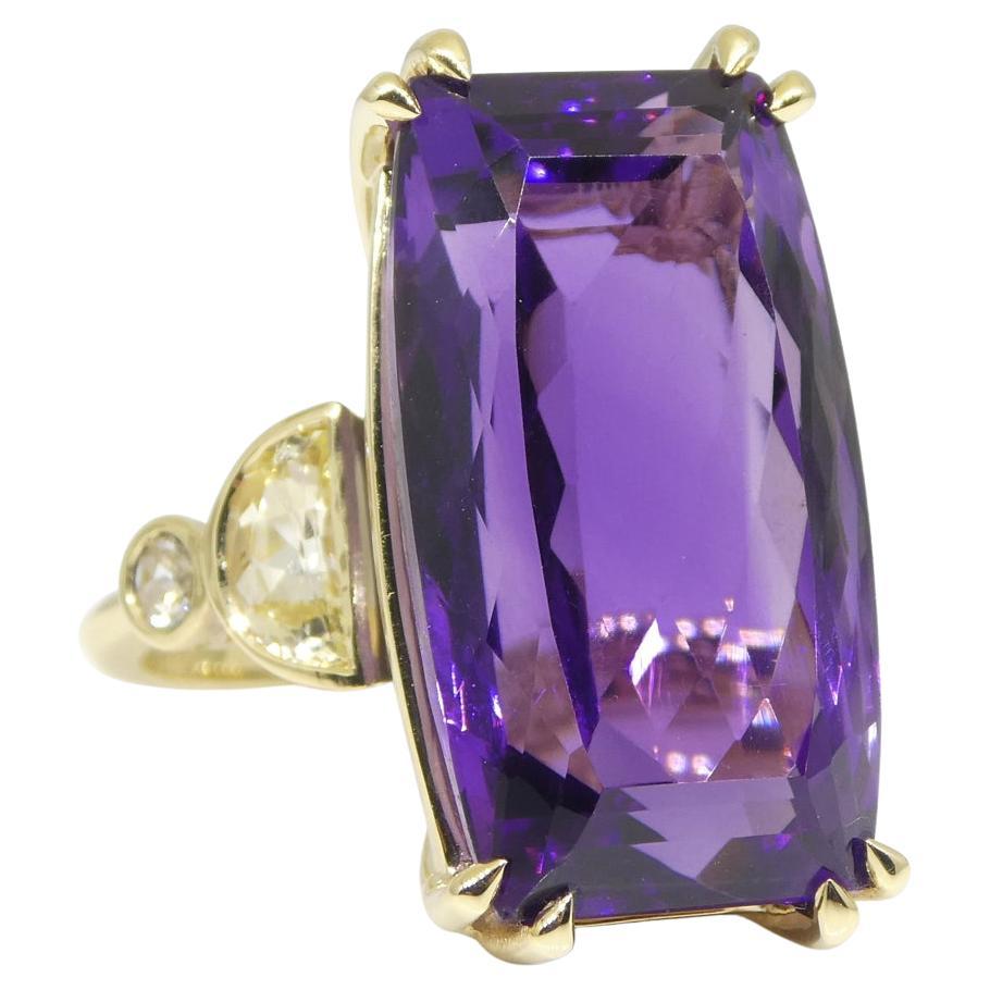 20.5ct Amethyst Yellow Sapphire and Diamond Cocktail Ring Set in 14k Yellow Gold For Sale