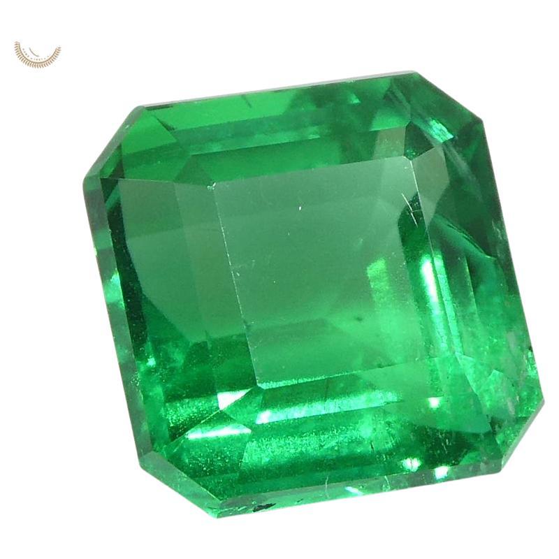 2.08 Carat Square/Octagonal Green Emerald GIA Certified Zambia For Sale