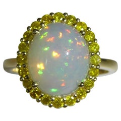 3.18ct Opal, Yellow Sapphire Cocktail or Engagement Ring set in 14k Yellow Gold