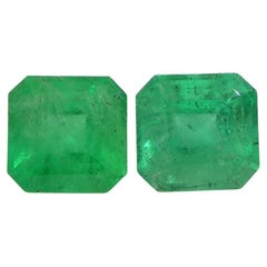 2.43ct Octagonal/Emerald Cut Green Two (2) Emeralds GIA Certified Colombia (F2) 