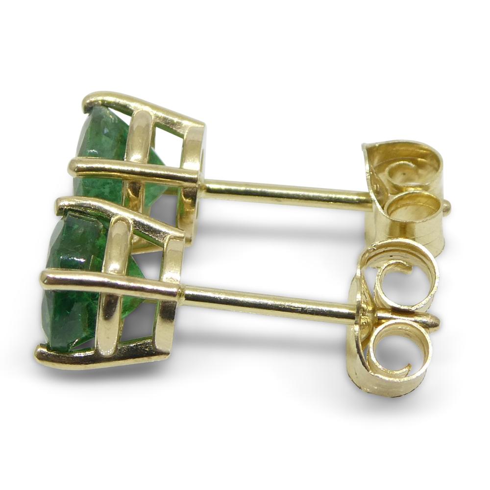 0,87ct Runde grüne Smaragd Ohrstecker in 14k Gelbgold im Angebot 5