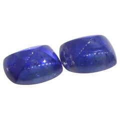 1.51ct Pair (2) Cushion Sugarloaf Cabochon Blue Sapphires from Burma