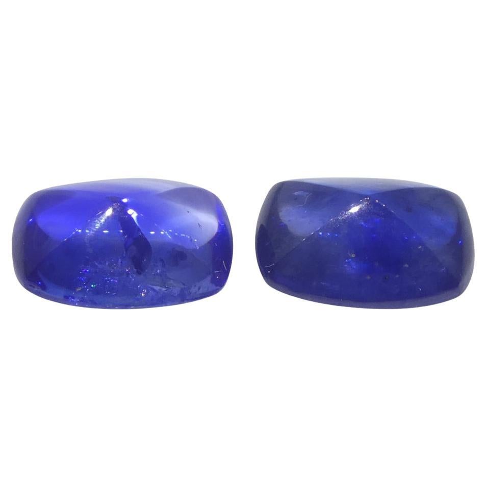 2.53ct Pair (2) Cushion Sugarloaf Cabochon Blue Sapphires from Burma