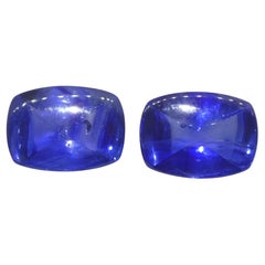 1.85ct Pair (2) Cushion Sugarloaf Cabochon Blue Sapphires from Burma