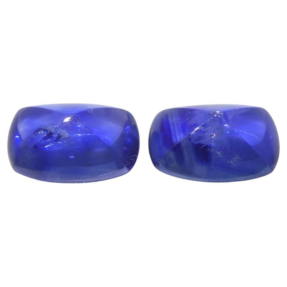 1.85ct Pair (2) Cushion Sugarloaf Cabochon Blue Sapphires from Burma