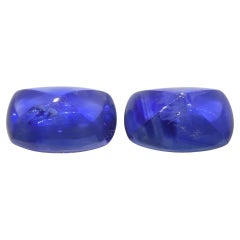1.85ct Pair (2) Cushion Sugarloaf Cabochon Blue Sapphires from Burma