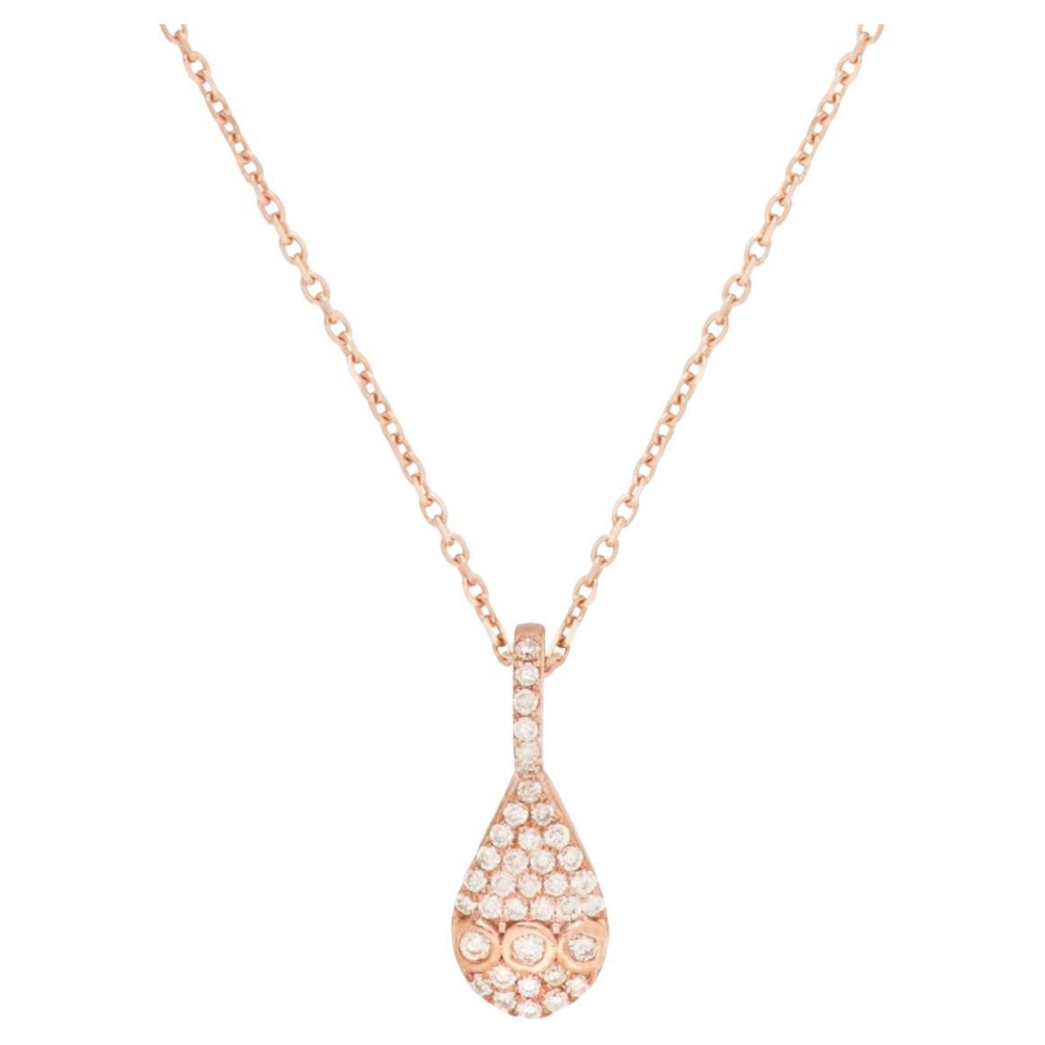 18k rose gold necklace with champagne infused diamond pavé drop pendant For Sale