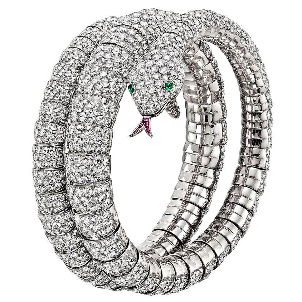Pave Diamond Gold Snake Wrap Bracelet