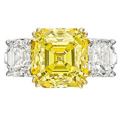 5.46 Carat Fancy Vivid Yellow Diamond Gold Platinum Engagement Ring