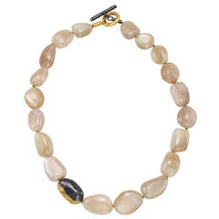 Yossi Harari Cat's Eye Silver Gold Bead Necklace