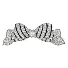 Antique Onyx Diamond Platinum Bow Pin 11