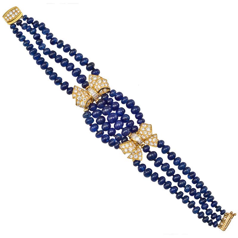 Boucheron Sapphire Bead Bracelet with Diamond-Set Bows at 1stDibs