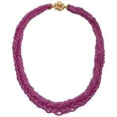 Braided Multi-Strand Ruby Bead Necklace