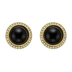 Cartier  Black Onyx Diamond Gold Earclips