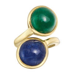 David Webb Cabochon Emerald Sapphire Ring