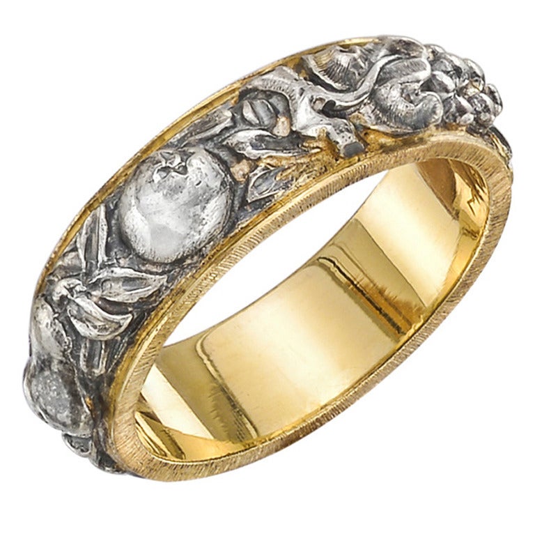 Buccellati Silver Gold Engraved Leaf Band
