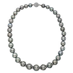 Tahitian Diamond Studded Pearl Diamond Clasp Necklace