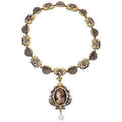 Antique Limoges Enamel Silver Gold Renaissance Revival Necklace