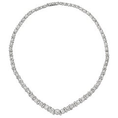 Old Mine Cut Diamond Platinum Line Necklace Old Mine Cut Diamond Platinum Line Necklace