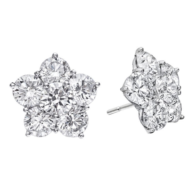 Betteridge Large Diamond Platinum Flower Cluster Earstuds at 1stDibs