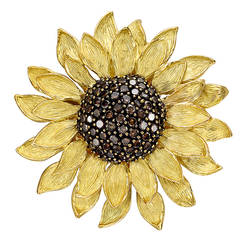 Valentin Magro Smoky Quartz Gold Sunflower Brooch