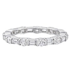 Round and Emerald-Cut Diamond Platinum Eternity Band