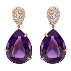 Manuel Bouvier Amethyst Diamond Gold Drop Earrings