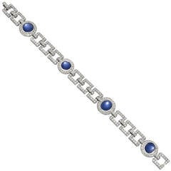 Star Sapphire Diamond Platinum Panel Bracelet