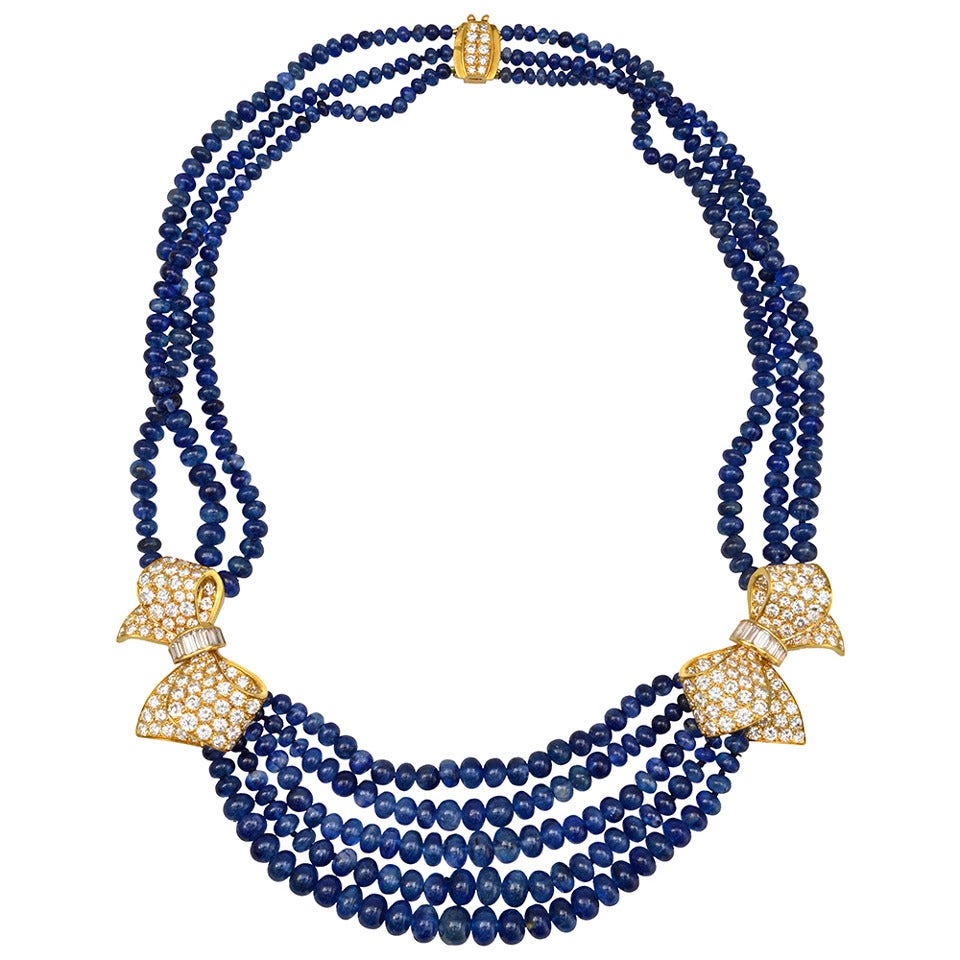 Boucheron Sapphire Bead Diamond Bow Necklace