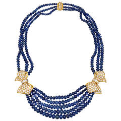 Boucheron Sapphire Bead Diamond Bow Necklace