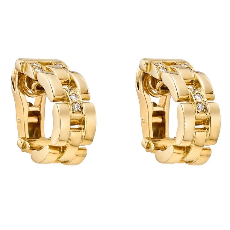 Cartier Diamond Gold Maillon Panthère Earclips at 1stDibs