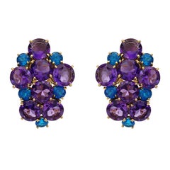 Peggy Stephaich Guinness Amethyst Apatite Gold Cluster Earrings