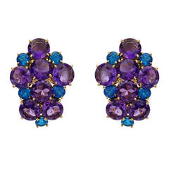 Peggy Stephaich Guinness Amethyst Apatite Gold Cluster Earrings 11