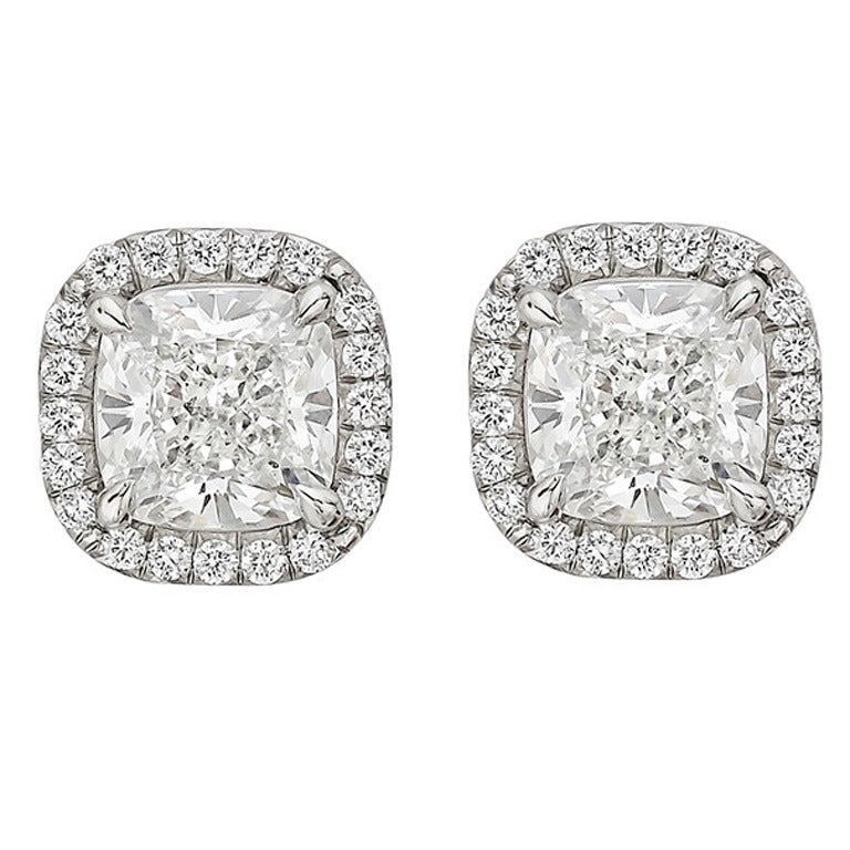 Betteridge Cushion-Cut Diamond Platinum Cluster Stud Earrings