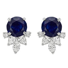 Sapphire Diamond Platinum Cluster Earrings