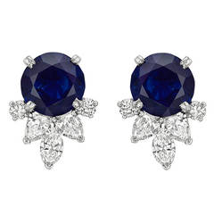 Sapphire Diamond Platinum Cluster Earrings 1