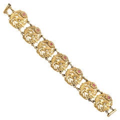 Antique Gem-Set Gold Foliate Panel Bracelet