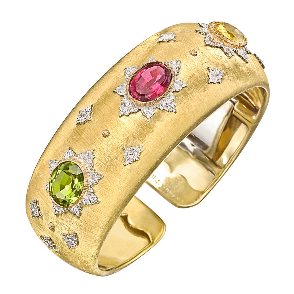 Buccellati ​Multicolored Gemstone Gold Cuff Bracelet