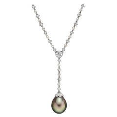 Tiffany & Co. Pearl Diamond Platinum Y Chain Necklace with Tahitian Pearl Drop