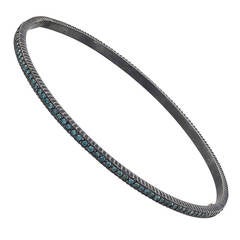Yossi Harari Lilah Blue Diamond Oxidized Silver Bangle 2