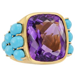 Peggy Stephaich Guinness Amethyst Turquoise Gold Mumus Ring