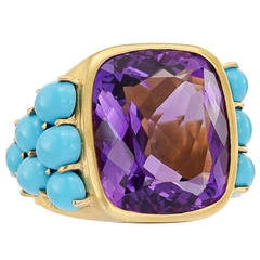 Peggy Stephaich Guinness Amethyst Turquoise Gold Mumus Ring 10