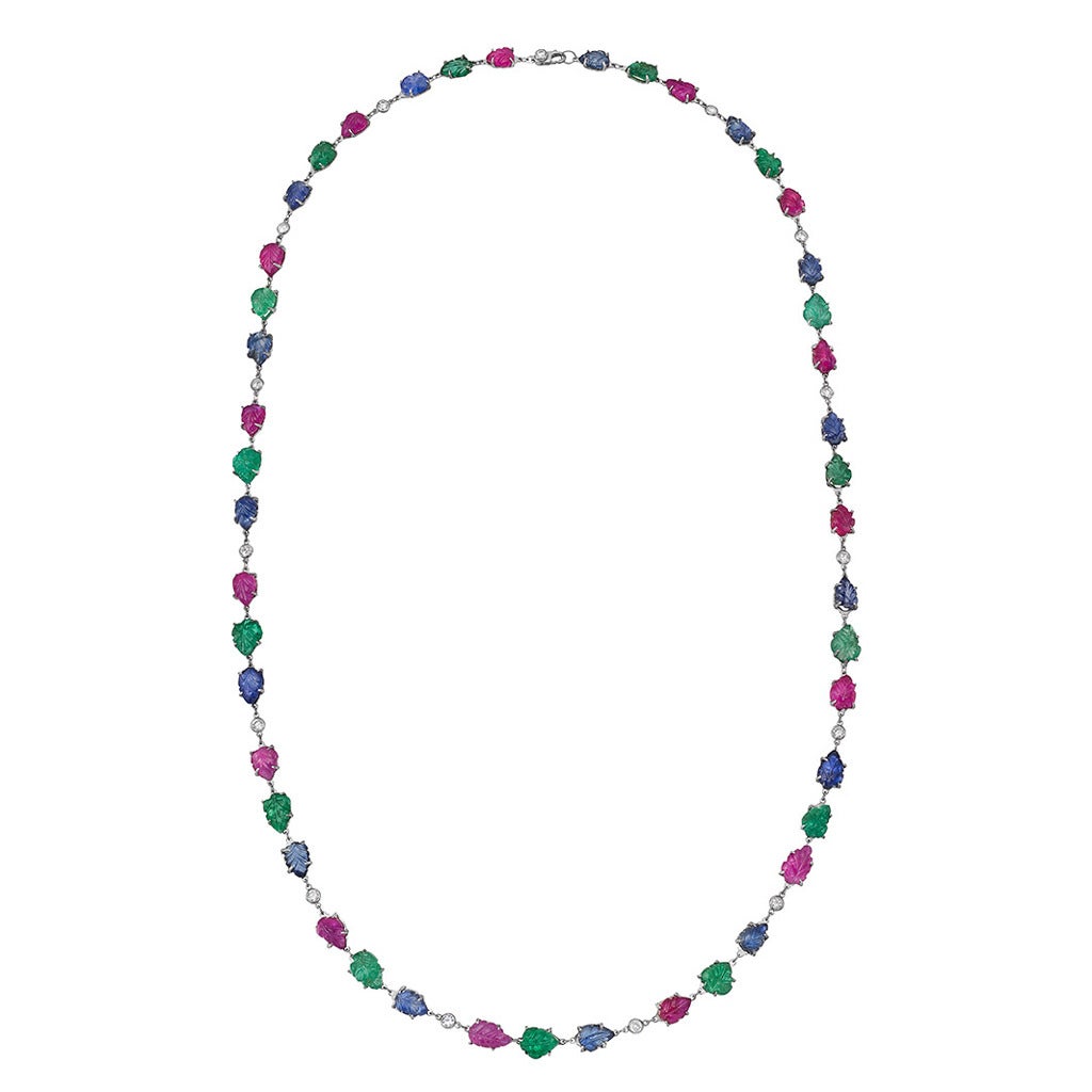 Ruby Sapphire Emerald Chain Necklace