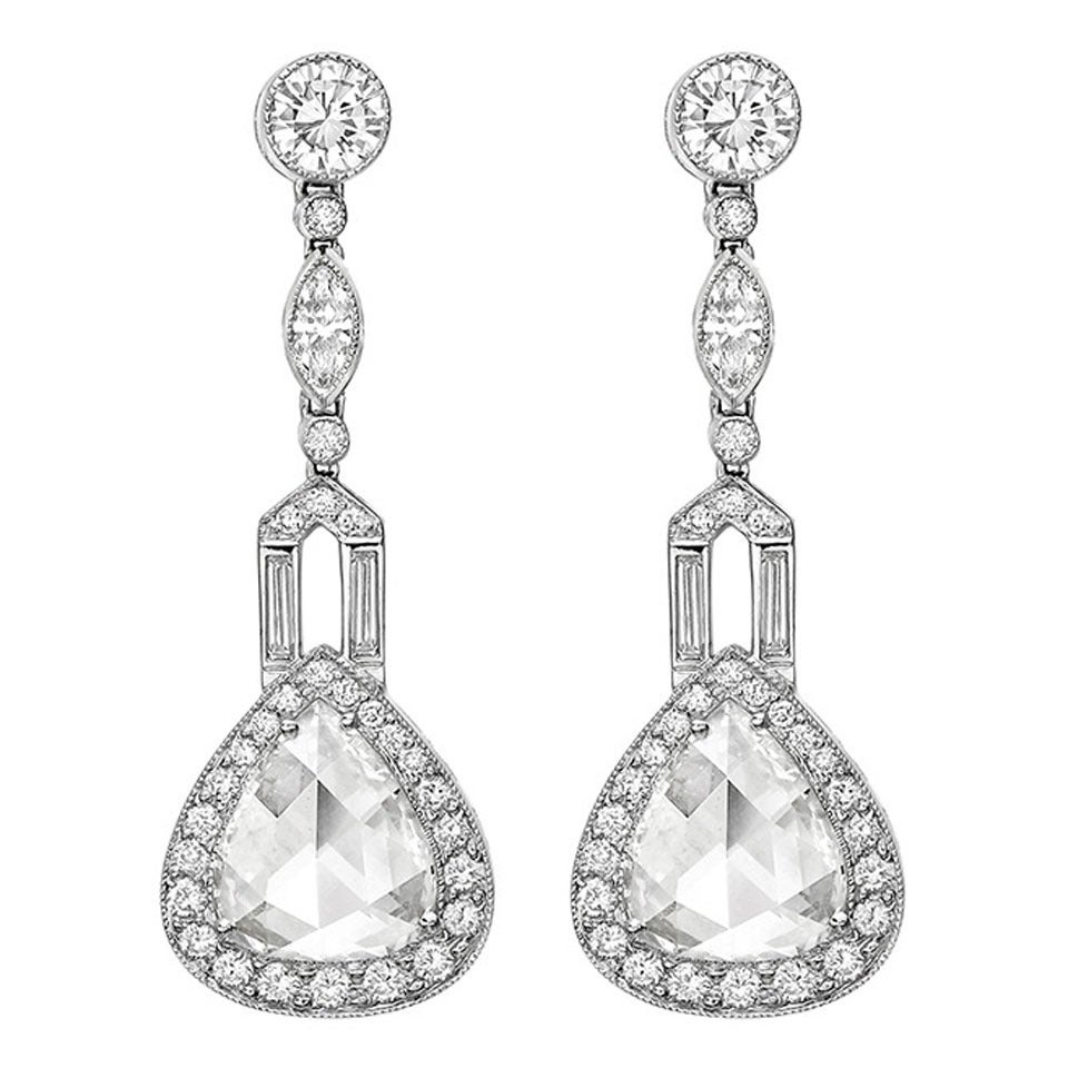 Pear-Shaped Rose-Cut Diamond Pendant Earrings