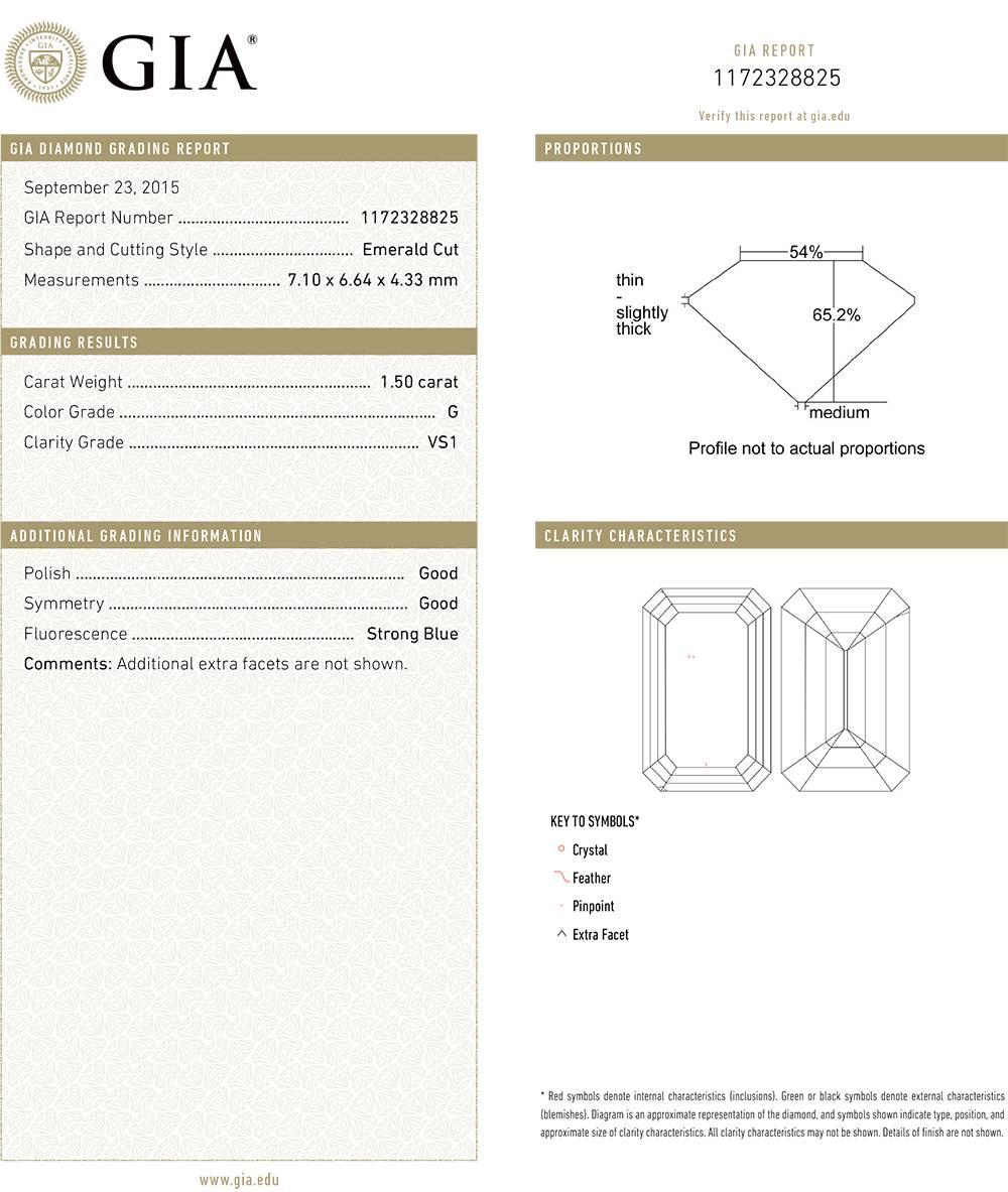 Bypass-Ring mit Diamanten und Smaragden im Vintage-Stil:: mit einem größeren Diamanten im Smaragdschliff mit einem Gewicht von 1::50 Karat (G-Farbe/VS1-Klarheit) und einem kolumbianischen Smaragd im Stufenschliff mit einem Gewicht von 1::36 Karat::