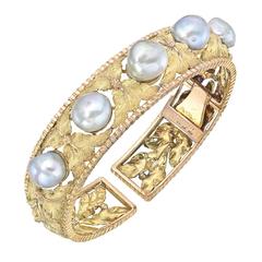 Buccellati ​Gold and Baroque Pearl Foliate Cuff Bracelet